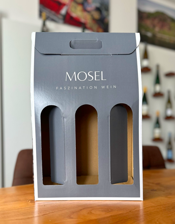 Kartónová kazeta Mosel Faszination Wein  / 3 fľaše, šedá 