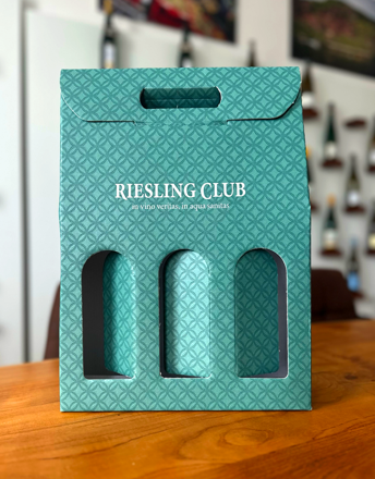 Kartónová kazeta / Riesling Club - in vino veritas, in aqua sanitas, 3 fľaše, zelená/modrá
